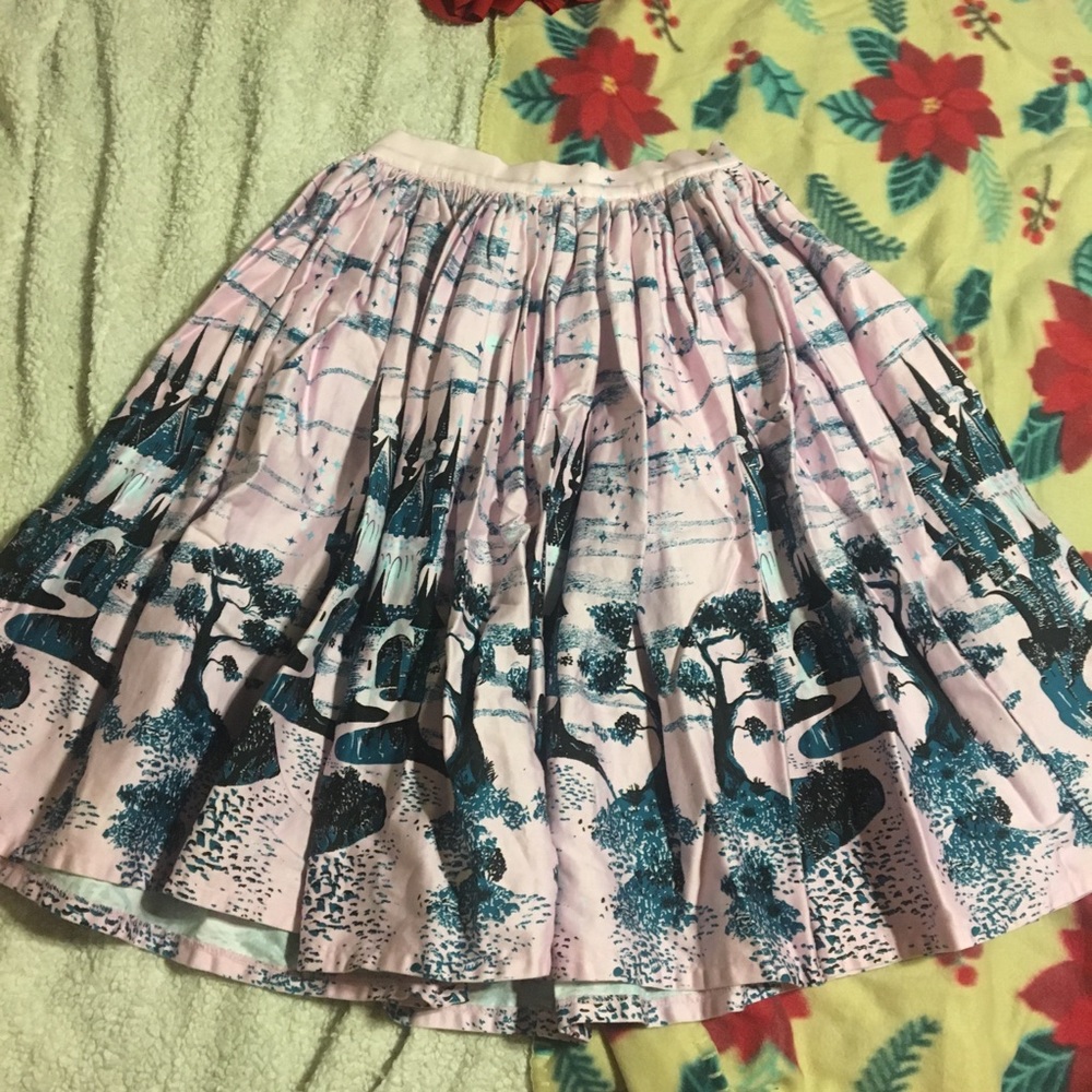 Pinup girl clothing pink castle skirt S